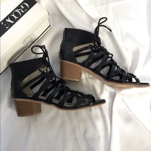 Black strappy sandal heels